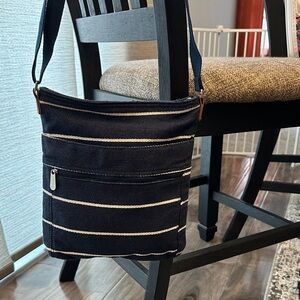 Thirty-one Striped Navy Crossbody Bag
